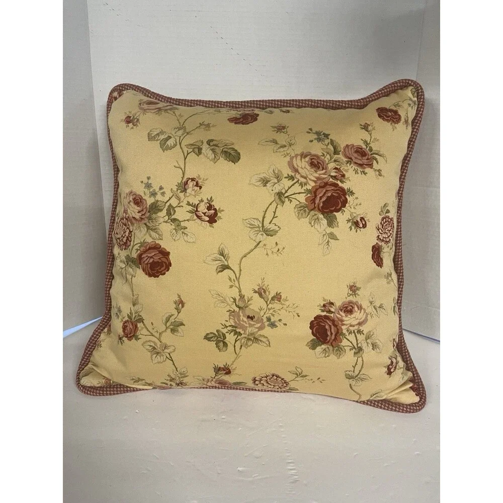 Waverly Sonata Harbor House Pillow 18” Rose Floral Check With Down Pillow Insert